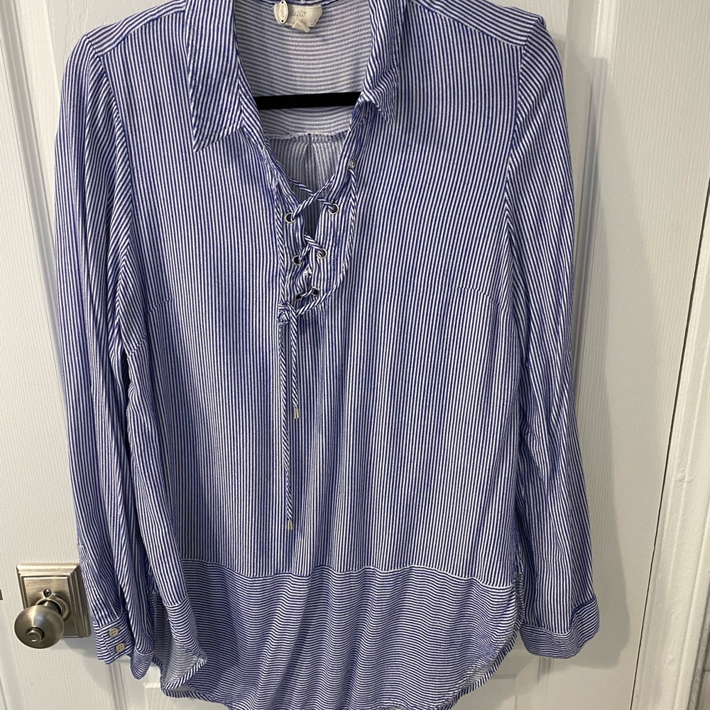 Curio long sleeve blue and white striped shirt